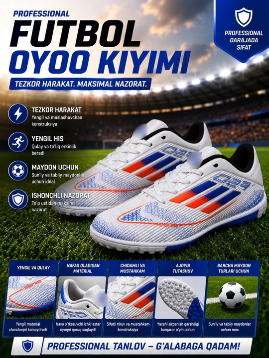Futbol oyoq kiyimi – sun’iy va tabiiy maydonlar uchun yengil sport butsasi - 