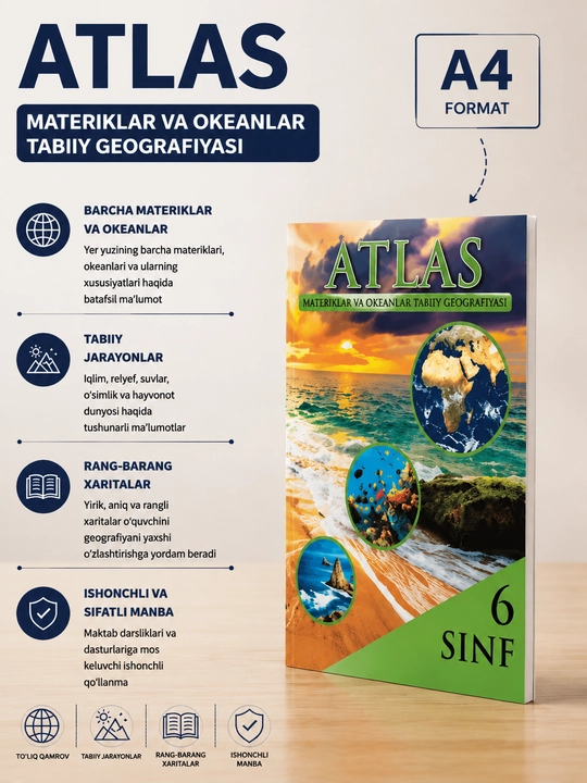 Atlas. Materiklar va okeanlar tabiiy geografiyasi, 6 sinf - 