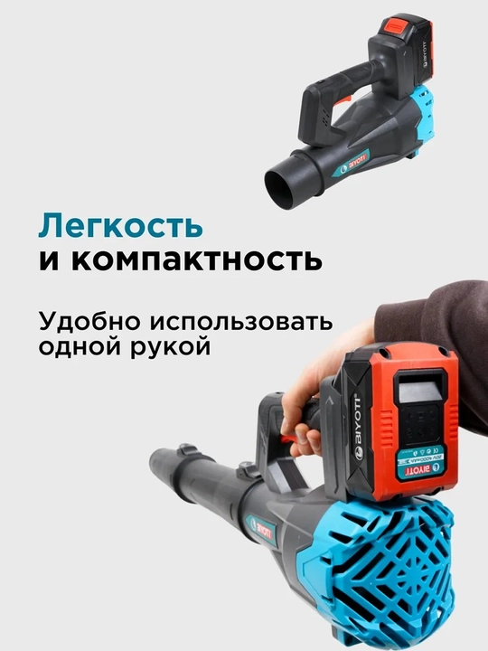 Аккумуляторная воздуходувка BIYOTI BYT-EB06 20 В, 1080 Вт, 4,1 м³-мин, 2 АКБ 4 А·ч