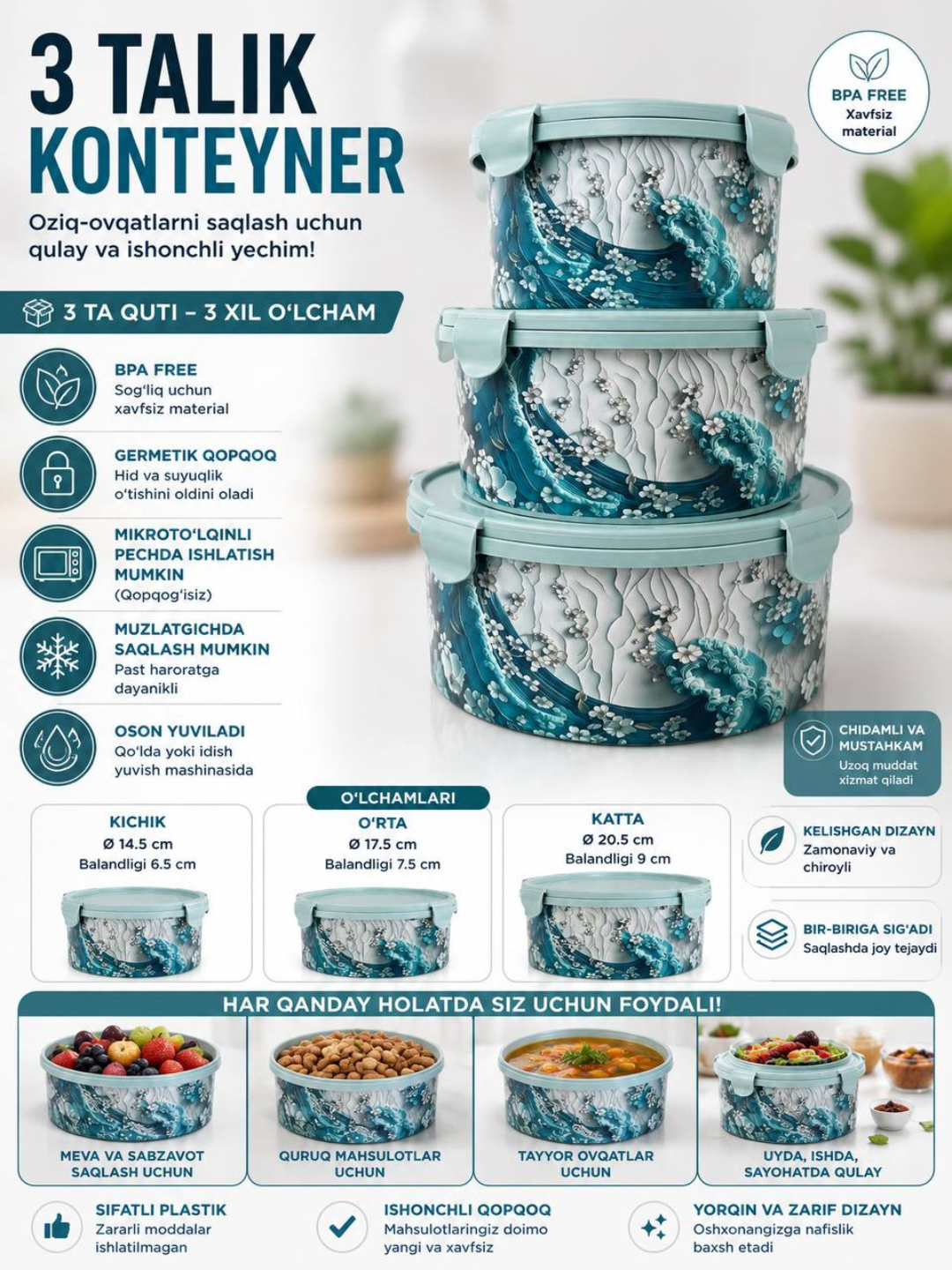 Konteyner, 3 ta konteyner, qopqoqli konteyner - 