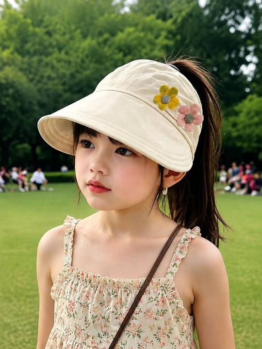 Qizlar uchun gulli yozgi quyosh soyaboni kepkasi  6-13 yosh uchun
