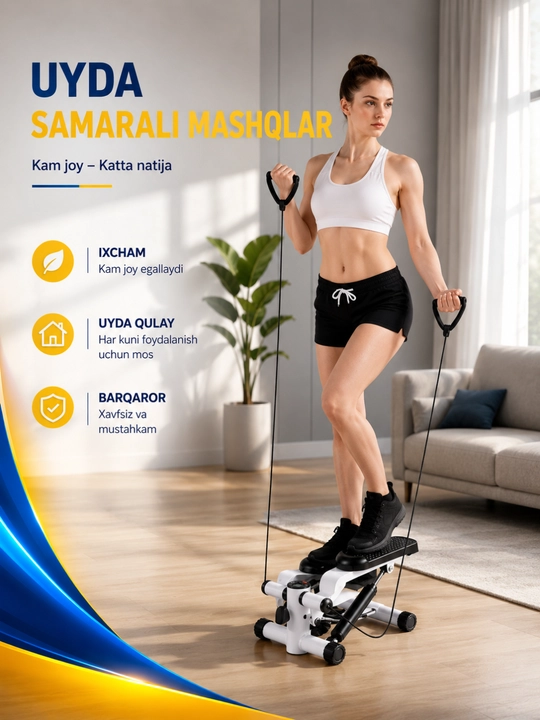 Stepper trenajor espanderli, oyoq va dumba mashqlari uchun mini stepper