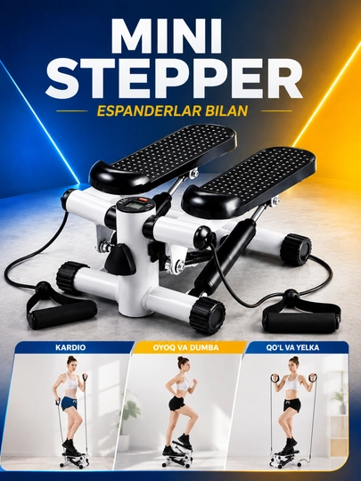 Stepper trenajor espanderli, oyoq va dumba mashqlari uchun mini stepper