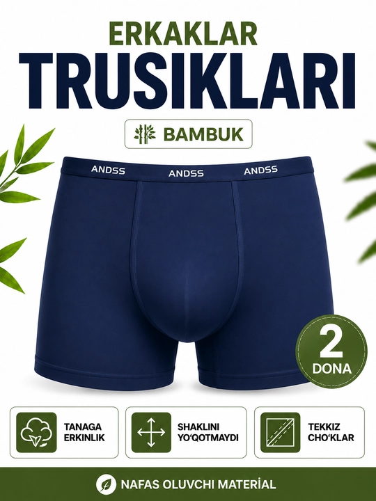 Erkaklar slip-trusi, ichki kiyim, o‘ramda 2 dona