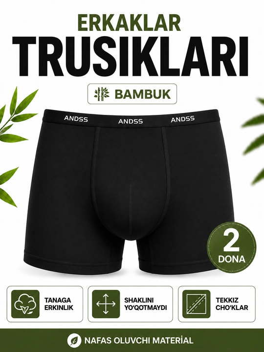 Erkaklar slip-trusi, ichki kiyim, o‘ramda 2 dona