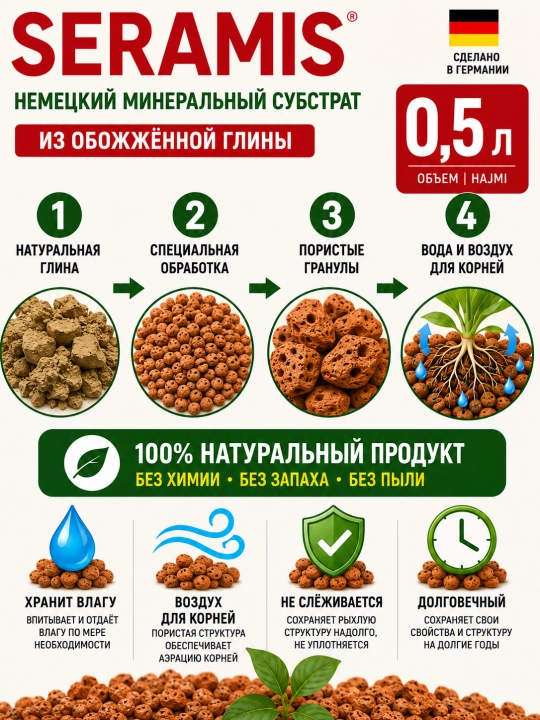 SERAMIS mineral substrati Xona o‘simliklari uchun kuydirilgan loydan tayyorlangan seramis