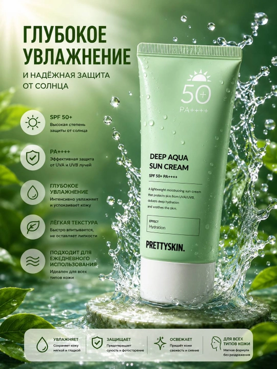 Солнцезащитный крем для лица PrettySkin SPF 50+ PA++++, корейская косметика
