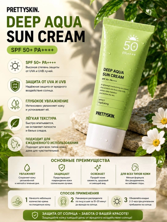 Солнцезащитный крем для лица PrettySkin SPF 50+ PA++++, корейская косметика