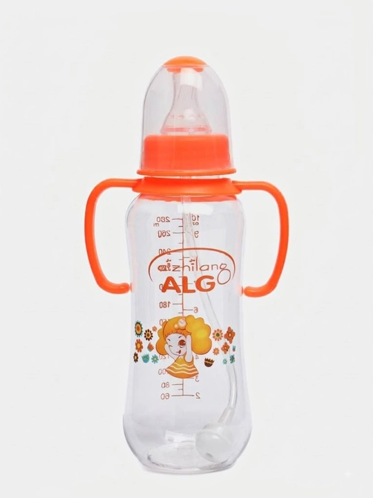 Chaqaloqlar uchun tutqichli va trubkali sut idishi, 280 ml, bolalar butilochkasi va poyilka - 