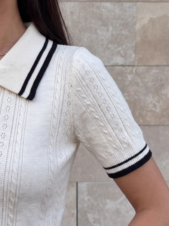 Ayollar ajur polo futbolkasi Elly Fashion, to‘qilgan top, yagona o‘lcham 40-44