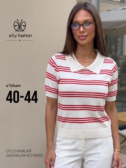 Ayollar ajur polo futbolkasi Elly Fashion, to‘qilgan top, yagona o‘lcham 40-44 - 