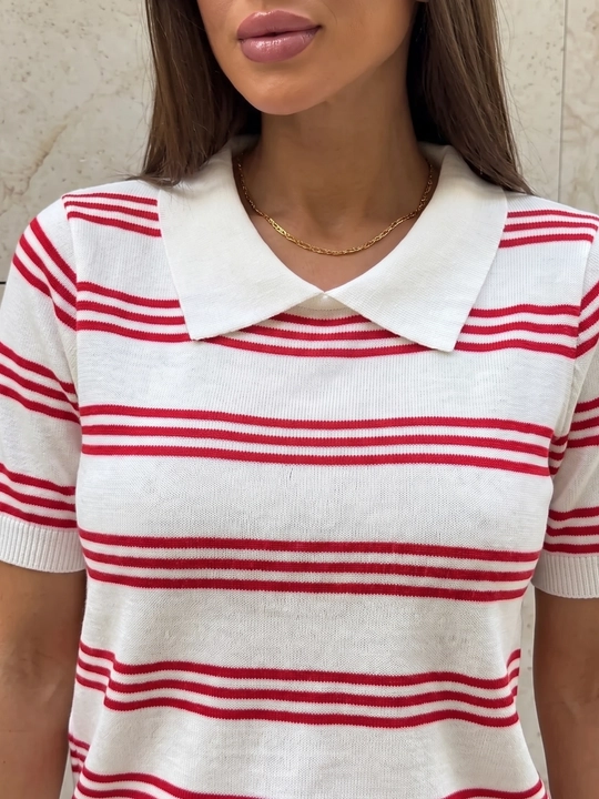 Ayollar ajur polo futbolkasi Elly Fashion, to‘qilgan top, yagona o‘lcham 40-44