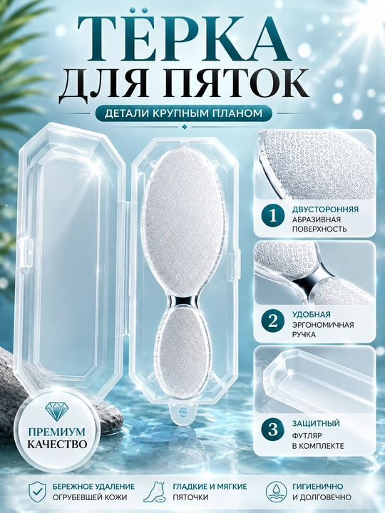 Стеклянная пилка для ног и пяток, двусторонняя нано терка для педикюра