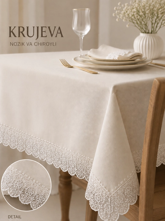 Krujeva 14–15 metr, gulli dekorativ to‘rli lenta, oq rangli krujeva