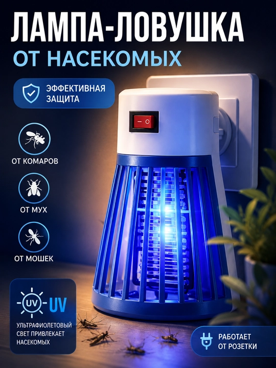 Лампа от комаров и насекомых электрическая UV 220В, безопасная ловушка для дома - 