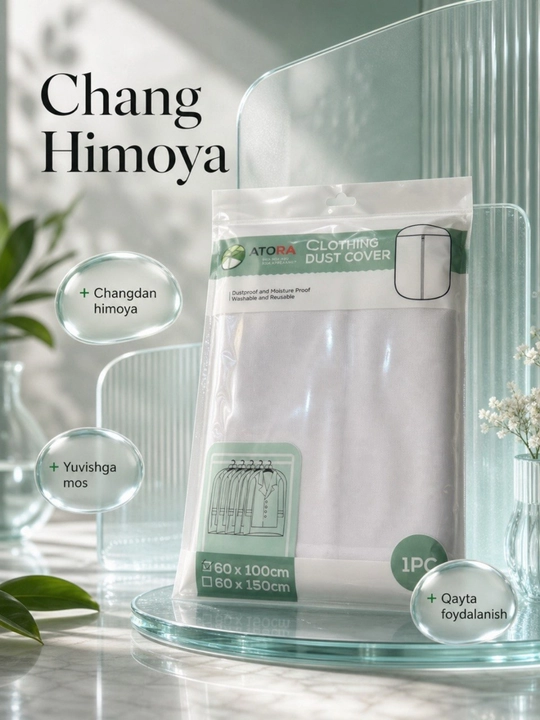 Kiyimlar uchun himoya chexoli 60×100, 60×150 sm, chang va namlikdan himoya qiluvchi g‘ilof - 