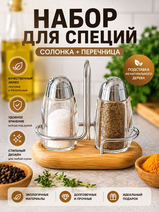 Набор для специй и солонка и перечница на подставке – кухонный набор для приправ - 