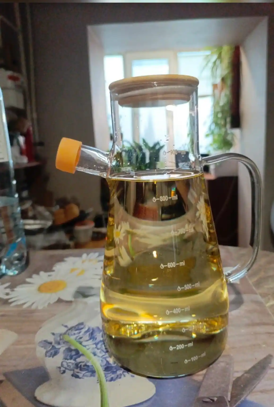 Графин для масла, кувшин из закаленного стекла, уксуса, соуса, напитков 1 литр