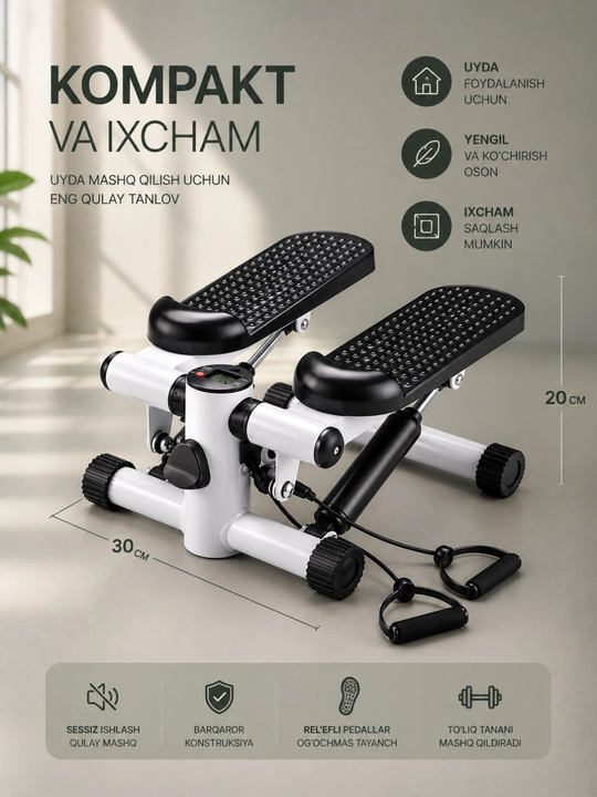 Stepper trenajor espanderli, oyoq va dumba uchun mini stepper, uy fitnes trenajori
