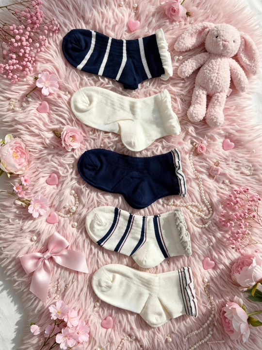 Детские носки с рюшами в полоску для девочки 3-5 года 5 пар хлопковые носки 14-15см