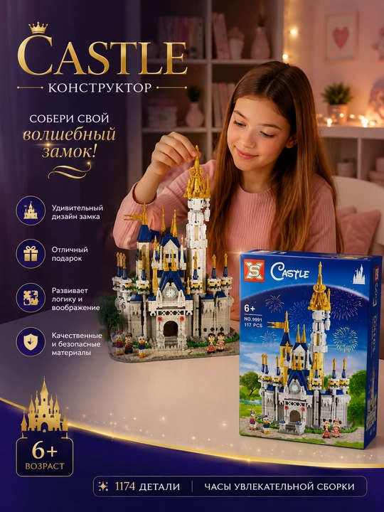 Конструктор «Замок Диснея» для детей и взрослых, 4 фигурки в подарок