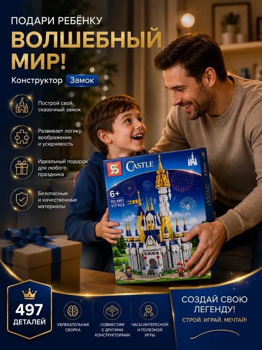 Конструктор «Замок Диснея» для детей и взрослых, 4 фигурки в подарок