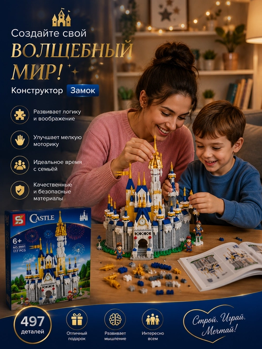 Конструктор «Замок Диснея» для детей и взрослых, 4 фигурки в подарок
