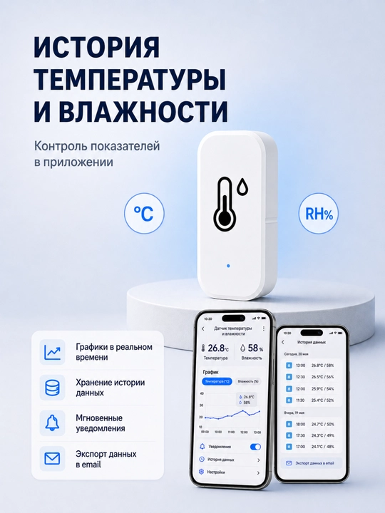 Умный датчик температуры и влажности Wi-Fi, Tuya/Smart Life