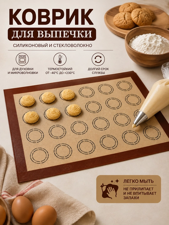 Силиконовый коврик для запекания и выпечки в духовке — перфорированный, многоразовый