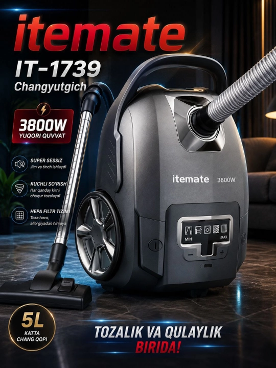 Пылесос Itemate IT-1739, с HEPA-фильтром, 3800 Вт, 5 л - 