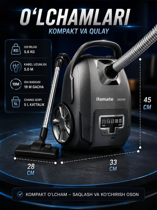 Пылесос Itemate IT-1739, с HEPA-фильтром, 3800 Вт, 5 л