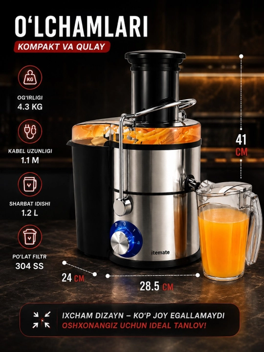 Соковыжималка Itemate IT-3882, 4 в 1, 3000 Вт, 1,2 л