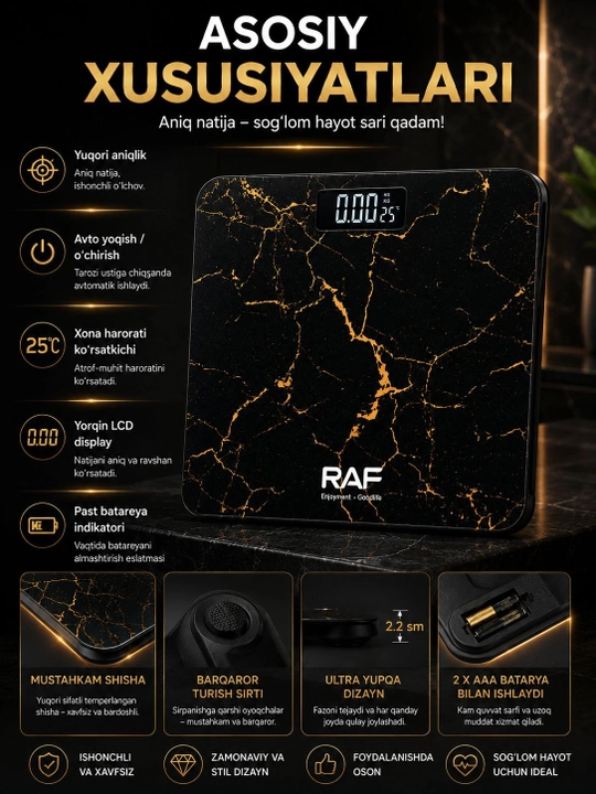 Напольные весы RAF R.10037, электронные с LCD-дисплеем, до 180 кг
