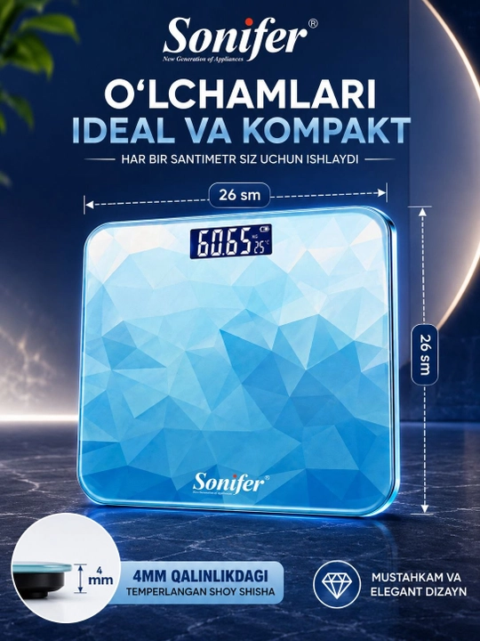 Напольные весы Sonifer SF-1909, электронные с LCD-дисплеем, 180 кг, 26×26 см