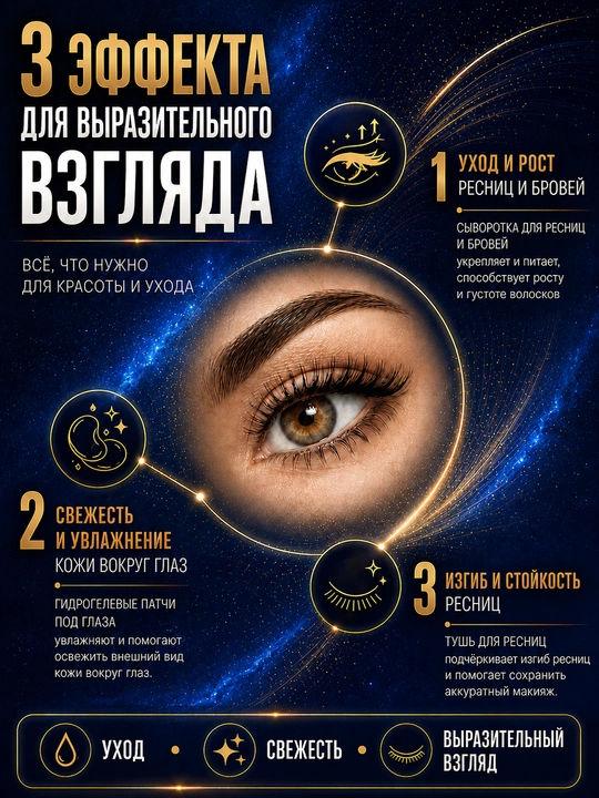 Набор для взгляда 3 в 1: сыворотка, патчи и тушь