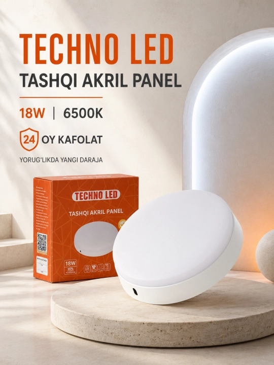Светильник, LED панель, TECHNO LED накладная 18/24/36Вт, 6500К, круглый лед,квадратный лед