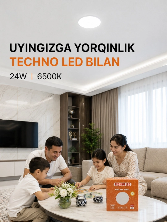 Светильник, LED панель, TECHNO LED накладная 18/24/36Вт, 6500К, круглый лед,квадратный лед