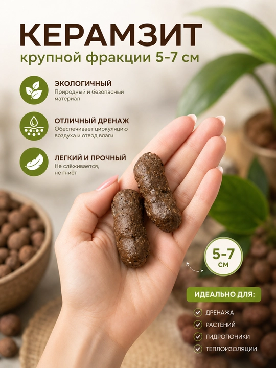 Керамзит крупный 5–7 см для растений, дренаж, утепление, сад и огород