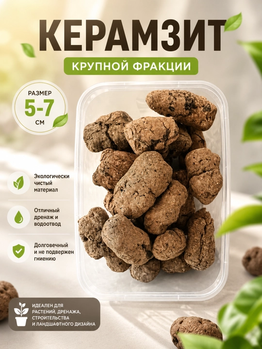 Керамзит крупный 5–7 см для растений, дренаж, утепление, сад и огород