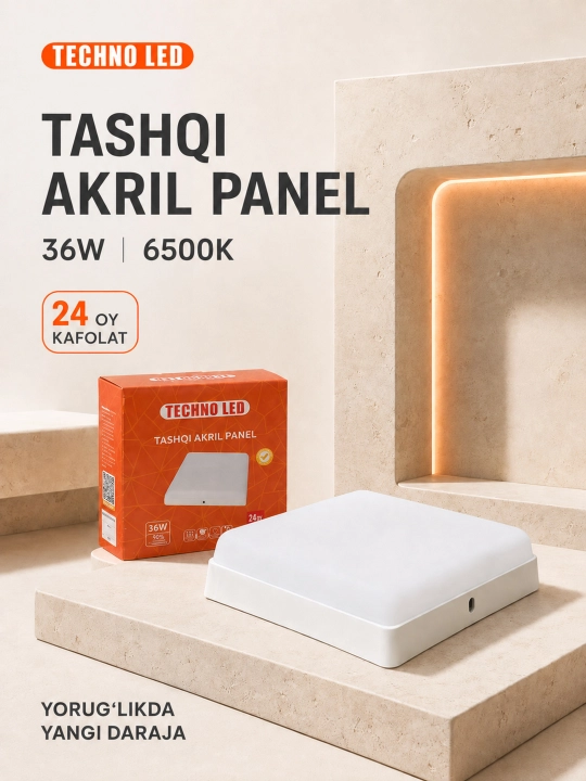 Светильник, LED панель, TECHNO LED накладная 18/24/36Вт, 6500К, круглый лед,квадратный лед