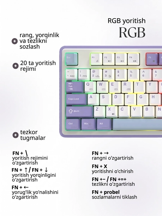 Geymerlar uchun RGB yoritilgan AJAZZ o‘yin klaviaturasi mexanik / membranali