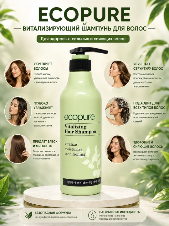 ECOPURE Vitalizing Hair Shampoo — увлажняющий и укрепляющий шампунь для волос