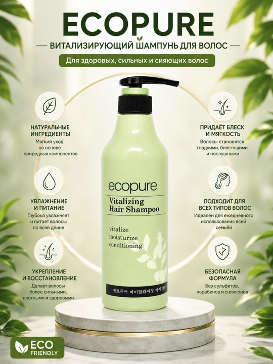 ECOPURE Vitalizing Hair Shampoo — увлажняющий и укрепляющий шампунь для волос