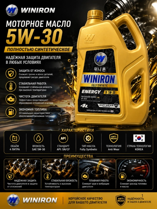 Моторное масло WINIRON Energy 5W-30 Fully Synthetic, полностью синтетическое - 