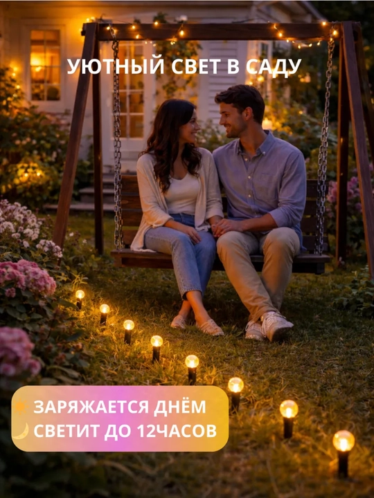 Bog‘ va ko‘cha uchun quyosh batareyali girlyanda, 30 shar, 9 m, 8 rejim, iliq yorug‘lik