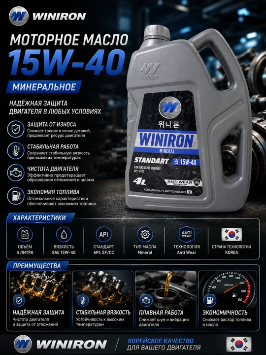Моторное масло WINIRON Standart 15W-40, минеральное - 