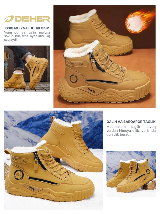 DISHER Arcton qishki erkaklar botinkasi, erkaklar poyabzali