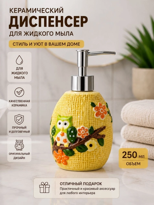 Suyuq sovun uchun keramik dozator, 300 ml — zamonaviy dizayn