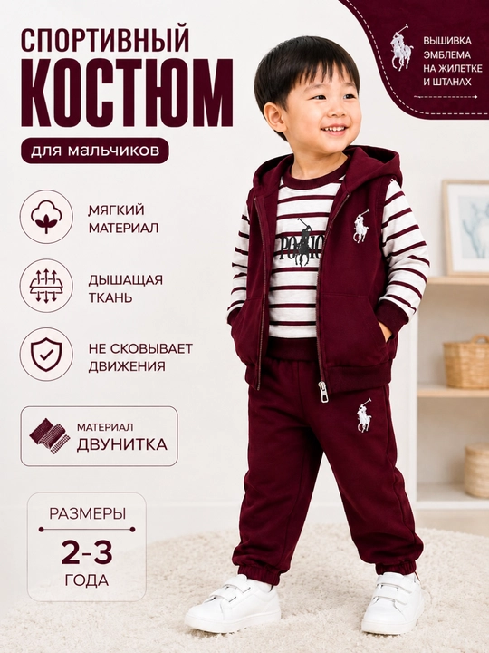 O‘g‘il bola uchun bolalar sport kostyumi, xudi, kofta va shim