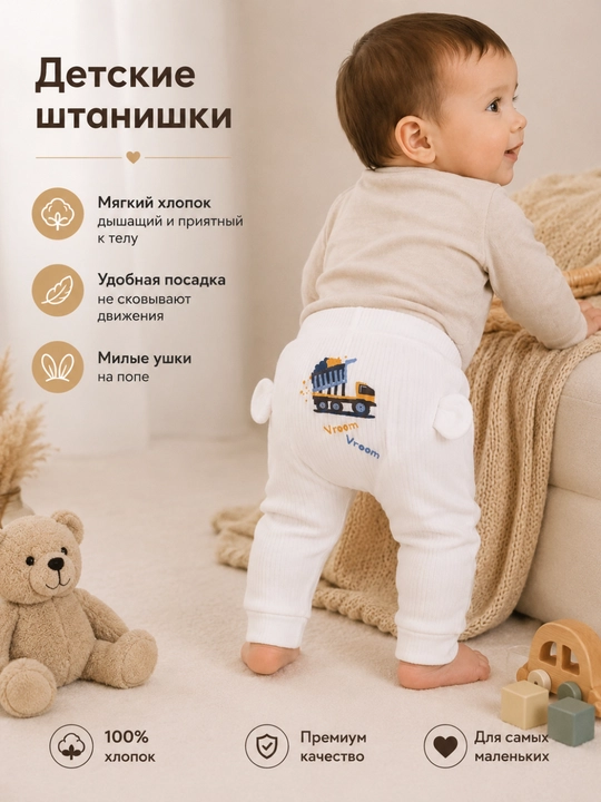 Детские штанишки для новорожденных мальчиков и девочек, хлопок - 
